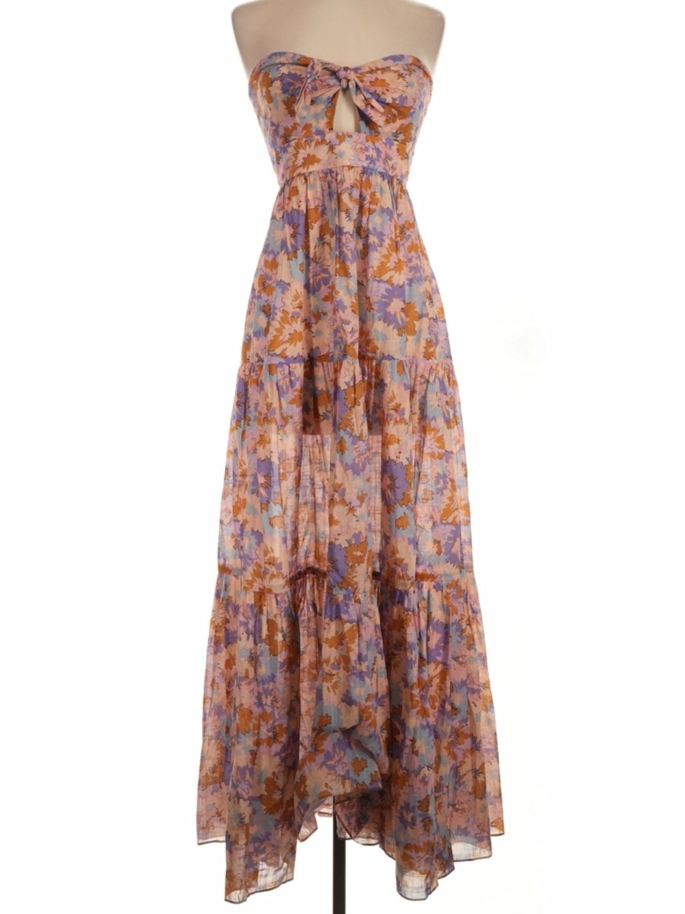 Zimmermann Strapless Floral Tie-Front Maxi Dress in Lavender and Rust